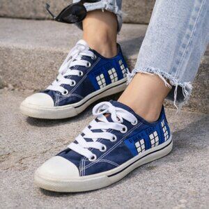 Custom Hand-Painted Canvas Shoes | Size 8 1/2 Blue Police Box Design | Unique
